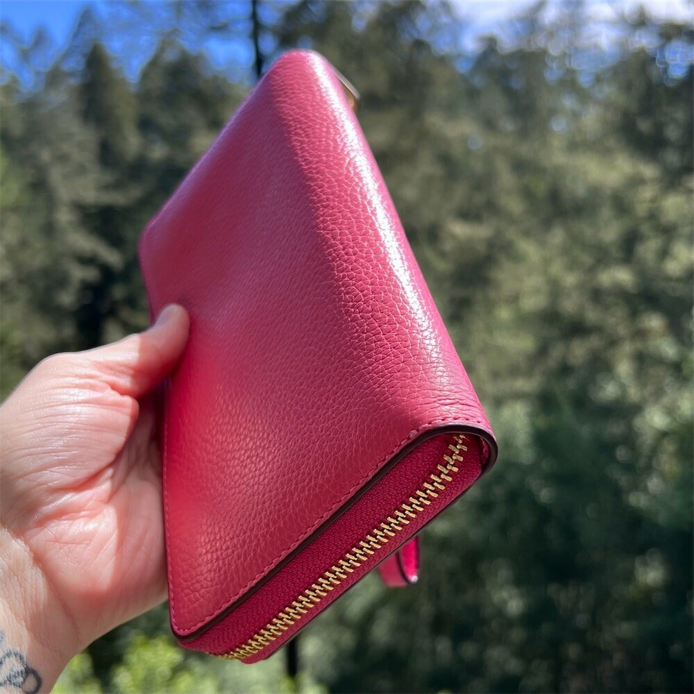 COACH Long Zip-Around Wallet  Pink Pebble Leather w Gold Hardware AUTHENTIC - Picture 8 of 13